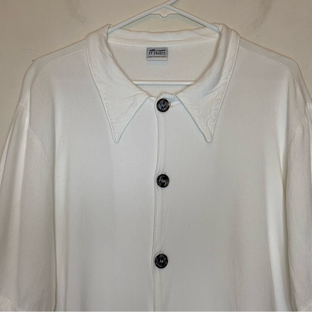 CP SHADES Button Down Short Sleeve Boxy Rayon Blouse White Sz Large - Picture 2 of 10